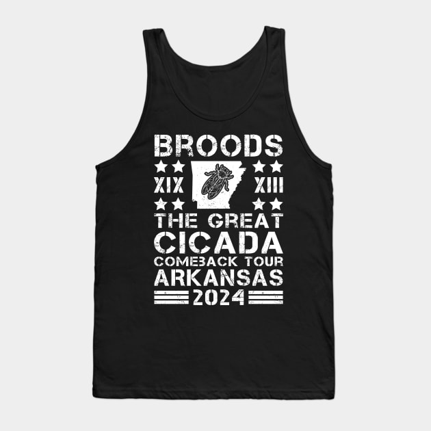 Great Cicada Comeback Tour Arkansas 2024 Cicada broods XIII and XIX in Arkansas Tank Top by TeeTypo